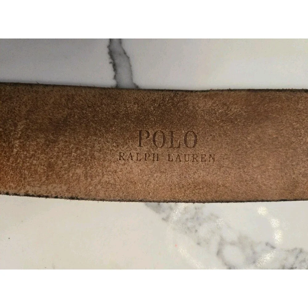 Polo Ralph Lauren Genuine Leather Belt Mens 36 Brown Silver Tone Buckle Pony